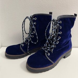 Stuart Weitzman Navy Velvet Combat Boots